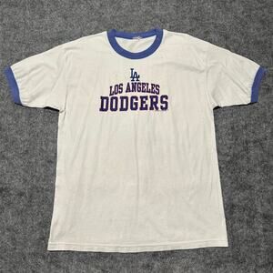 LA Los Angeles Dodgers Ringer T-Shirt White Blue Trim Men’s Size Large